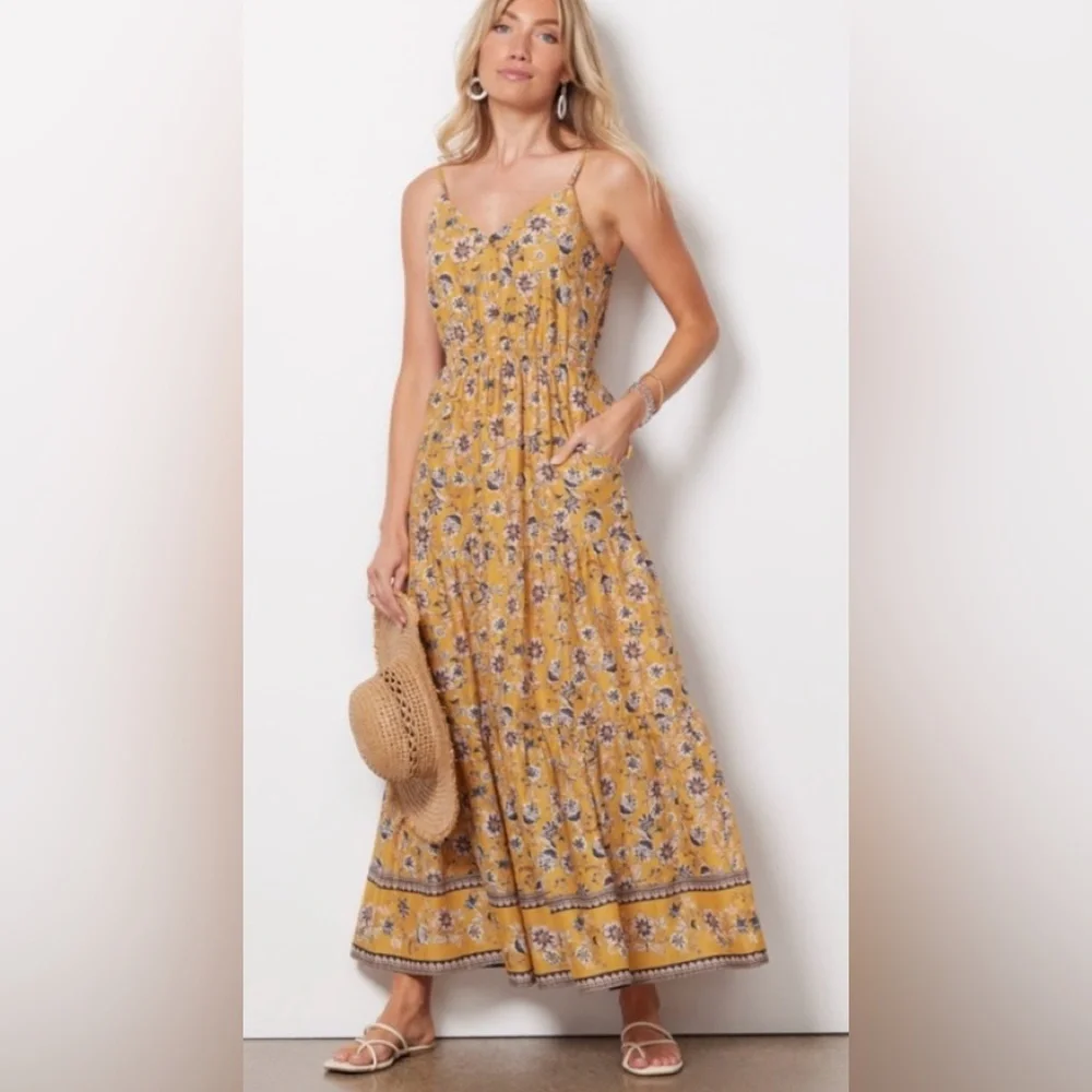 Evereve Collette Maxi Dress Yellow Floral Size X- Small - Picture 1 of 8